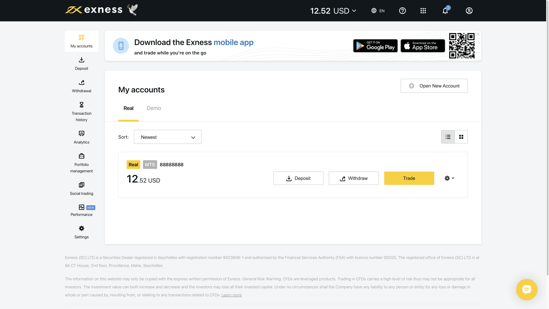 Exness demo account discount